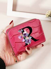 勃艮第包 Charry 红色包 酒红色包 1 件 首字母名称 A 到 Z 图案 多功能零钱包 字母图形卡夹 多卡位卡片收纳袋 信用卡 学校用品 宿舍 女士钱包 迷你钱包 钱包 卡包