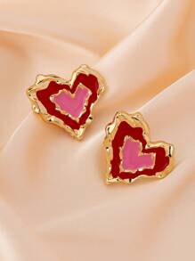 1 Cặp bông tai đính đá hình trái tim màu đỏ và hồng độc đáo thời trang dành cho phụ nữ, thích hợp cho ngày lễ tình nhân - Nhiều màu - Xem 4