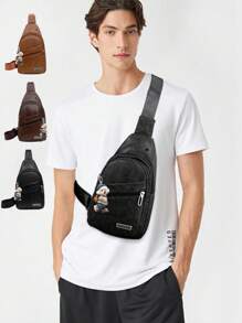 Bolso bandolera Shrrie para mujeres y hombres, bolso de cintura cruzado para mujeres y hombres, el nuevo clásico de moda de unicolor retro Joker, de tela impermeable de PU con bolsillo de vivo, diseño de bolsillo múltiple con orificio externo para auriculares