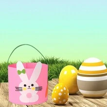 Easter Tote Bag, Cute Cartoon Rabbit Egg Large Capacity Basket Children Festival Present Bag - Pink - View 6