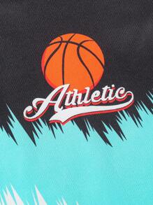 2pcs/Set Young Boy Outdoor Sports Casual Sleeveless Vest, Three-Color Gradient Patchwork No.30 Star Number Print, Breathable Quick-Dry, Basketball Training Outfit, Summer - Black - View 3