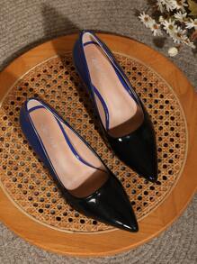 Women's Fashion Gradient Hue Pointed Toe Chunky Heel Pumps, Comfortable Timeless Elegant Dress Shoes, For Women Comfy Soft Lady Daily Work Office Dates Wedding Casual Slip - 藍黑漸層色 - 查看 6