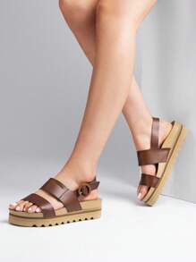 Women's Platform Sandals Open Toe Ankle Strap Arch Support Lightweight Comfortable Vacation Dress Shoes Cute Buckle Beach Summer Wedge Sandals - màu nâu - Xem 2