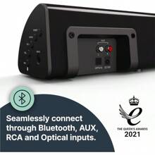 MAJORITY Snowdon | Bluetooth Sound Bar For TV | Built-In Subwoofer | 120 Watts 2.1 Channel Sound | RCA Optical And AUX Connection | Wall Mountable | 81 CM | Remote Control Included White - white1 - View 4