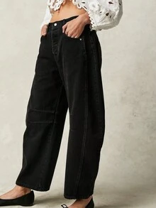Women Spring Summer Casual Old Money Black Wide Leg Jeans Loose Pants - Black - View 3