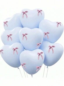 Set de 34 globos de látex con forma de corazón de colores blanco, azul, rosa y morado, con decoración de lazo rosa, para decoración de fondo de compromisos, aniversarios, Día de San Valentín, bodas, fiestas de cumpleaños y suministros de decoración para fiestas