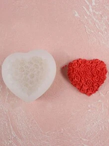 1 件心形和玫瑰形硅胶模具，适用于 DIY 蜡烛、肥皂、香薰石、石膏装饰制作