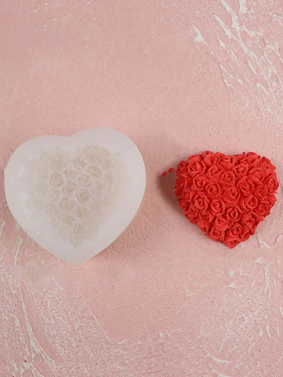 1 件心形和玫瑰形硅胶模具，适用于 DIY 蜡烛、肥皂、香薰石、石膏装饰制作