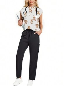 2pcs/Set Teddy Bear All-Over Print Mock Neck Sweatshirt And Sweatpants Loungewear - Multicolor - View 7