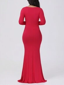 Vestido premamá de cuello redondo, vestido para fotografía - Burdeos - Ver 4