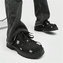 2025年新款秋冬男士低帮靴，复古工作鞋，厚底，百搭皮鞋 - 黑色 - 查看 6