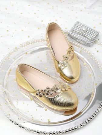 New Crystal Girls Shoes, Flower Design Super Soft Casual Flat Shoes For Outings