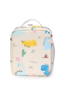 简约经典保温午餐盒，可重复使用的儿童学校午餐袋，防漏软冷藏手提袋，适合男孩女孩野餐和沙滩食物 - Dinosaur Yellow - 查看 6