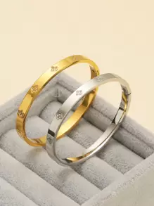 Vòng tay Cubic Zirconia nhiều màu chống thấm nước bằng thép không gỉ, vòng tay mở mạ 18k, trang sức thời trang cho nữ - Vàng - Xem 3