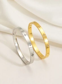 Vòng tay Cubic Zirconia nhiều màu chống thấm nước bằng thép không gỉ, vòng tay mở mạ 18k, trang sức thời trang cho nữ - Vàng - Xem 4
