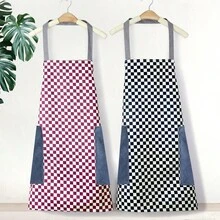 Sleeveless Apron With Large Pocket,Waterproof,Plaid Design,Easy To Clean,Perfect For Home - 黑色 - 查看 9