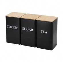 3 件装咖啡豆储存瓶配竹盖简约风格金属茶咖啡糖储存罐茶叶罐密封容器厨房收纳用品 - 彩色 - 查看 10