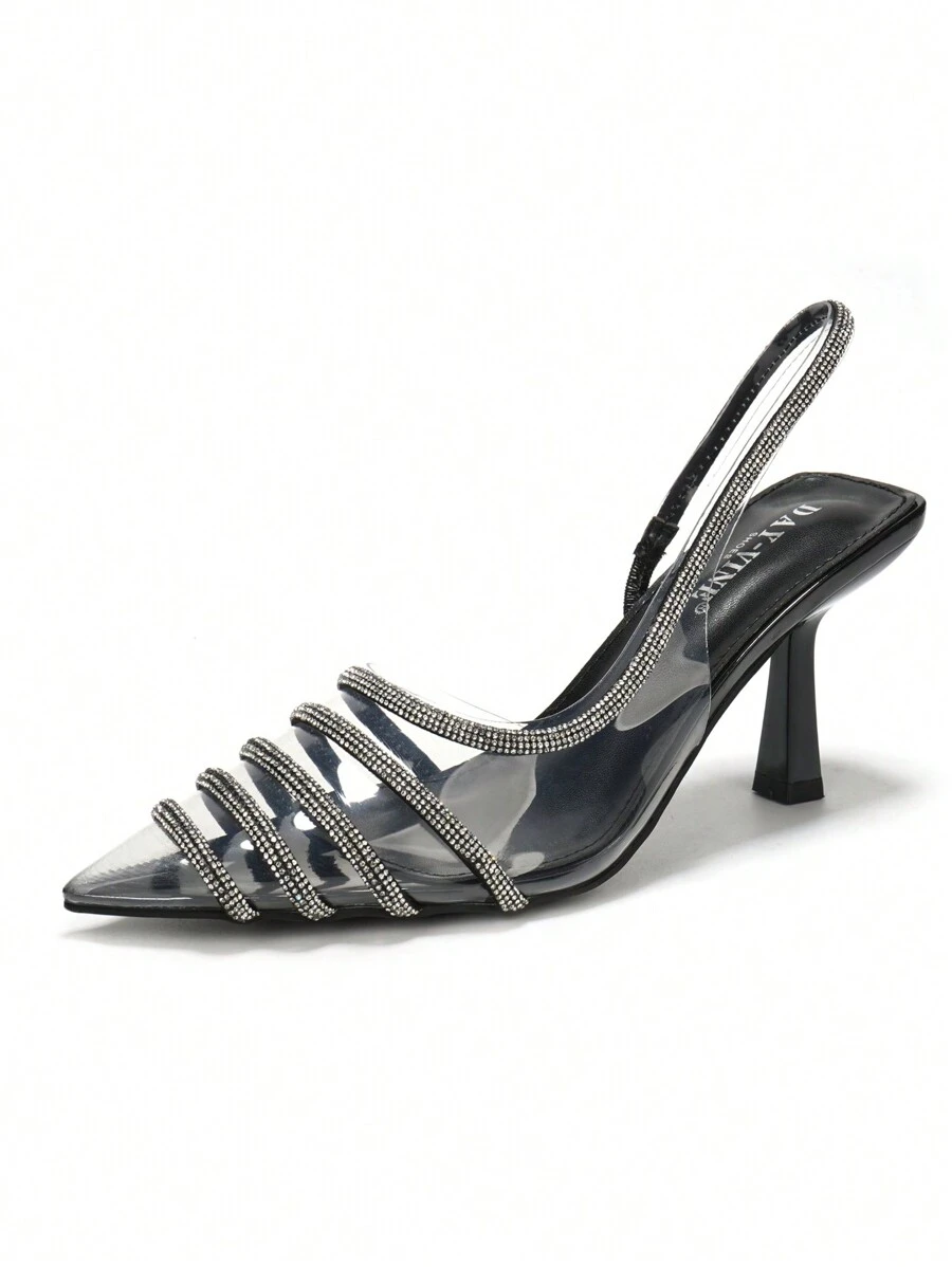 REVREAL Damskie Przezroczyste Kryształki Slingback Obcasy Stylowe Sandały Letnie Sandały Dla Kobiet