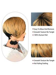 Short Human Hair Wigs For Black Women Short Blonde Bob Pixie Cut Wig Human Hair Short Wigs Human Hair Natural Straight Pixie Wig With Bangs Ombre Blond 1b/27# 8inch - SNATURAL/27 - 查看 5