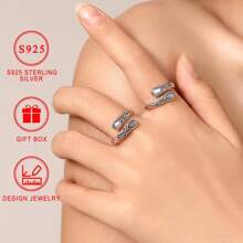 S925 Sterling Silver Moonstone Spoon Ring, Hypoallergenic Nickel-Free, Victorian Vintage Style, Adjustable Butterfly Thumb Jewelry, Bohemian Holiday Theme, Synthetic Stone,, Gift Box Included, Women'S Fashion Accessory For Daily Wear