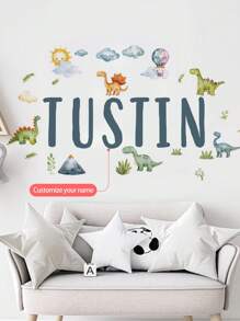 1pc Personalized Cartoon Dinosaur Name Art For Kids Boys Girls Nursery Bedroom Playroom Wall Decor, Preschool Wall Art Gift