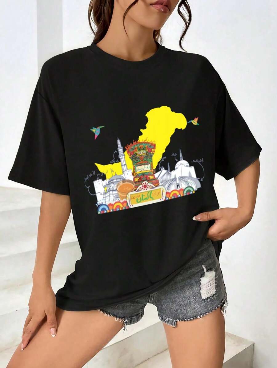 Truck Art Pakistan Stylish Women's Women T-Women's Shirt With Unique - màu đen - Xem 1