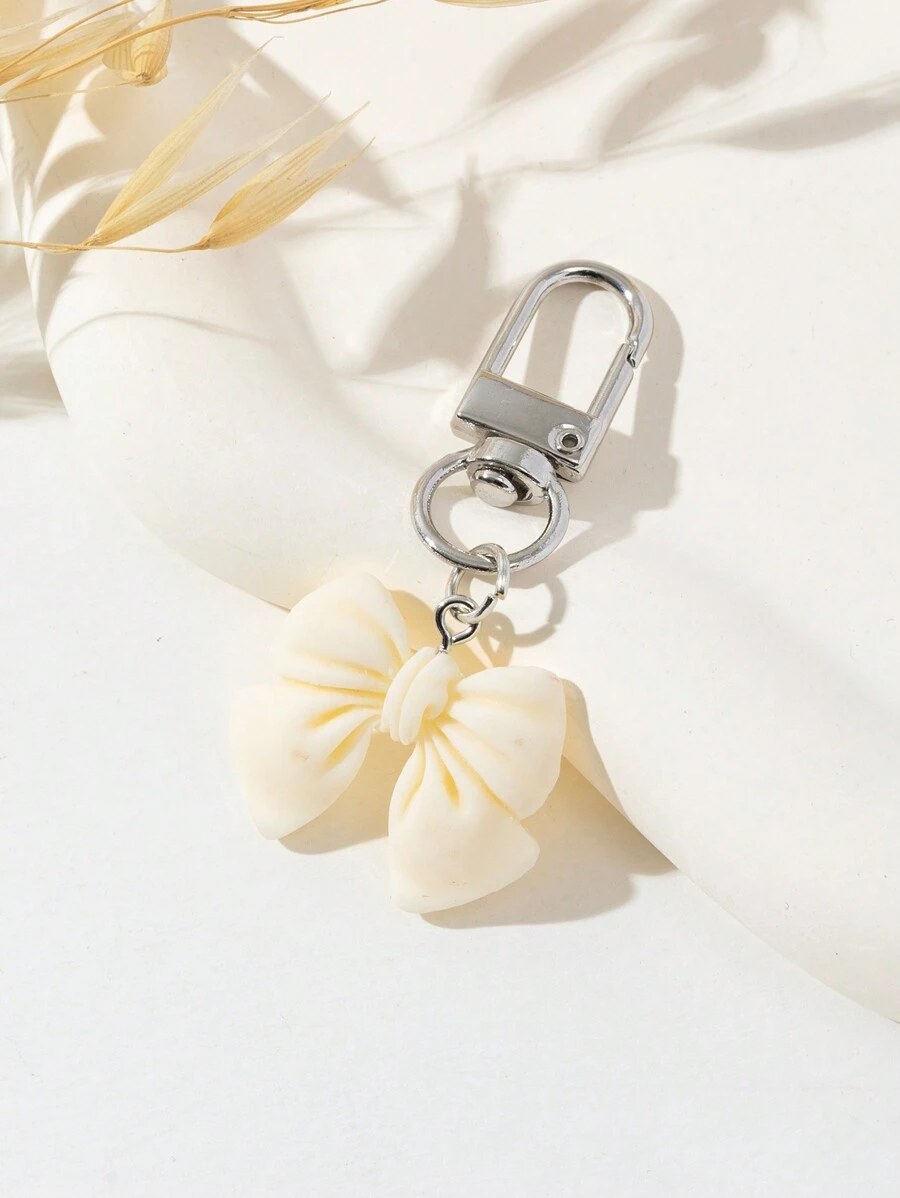 Cute Bow Bag Charm Accessory - Beige - View 1