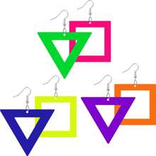 QYDCX 3 Cặp Hoa Tai Neon Thập Niên 80 90 Cho Nữ Mặt Dây Chuyền Acrylic Thả Dangle Cho Trang Phục Thập Niên 80 Phụ Kiện Dự Tiệc Phát Sáng (Nhiều Màu Sắc, Hình Tam Giác, Hình Vuông) - Nhiều màu - Xem 7