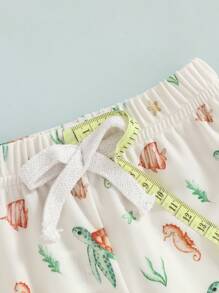 Kids Boys Swim Trunks Summer Cute Turtle/Shark Print Elastic Beach Board Shorts Toddler Swimwear Bathing Suit