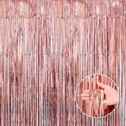 1/2 Piece Shiny Rose Gold Metallic Foil Curtain, Party Backdrop Decor, Birthday, Bridal Shower Celebration Decoration, Window Curtain Backdrop, Gender Reveal Party Supplies, Women's Birthday Backdrop, Party Favor