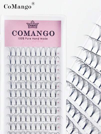CoMango 120Fans D Curl 6D Short Stem Premade Volume Fans 0.07/0.1mm Russian Eyelash Extensions Wide Fans Faux Mink Lashes Wholesale Lash Clusters, Eyelash Clusters, Individual Eyelashes, Lashes, Fake Lashes