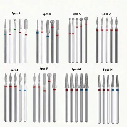 5pcs Diamond Nail Drill Bit Set - Precision Manicure & Pedicure Milling Cutters With Color-Coded Tips For Easy Identification, Ideal For Acrylic & Gel Removal, Dead Skin Exfoliation - Odorless Electric File Accessories, Nail Tech Supplies