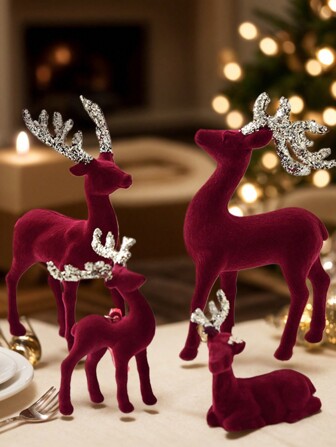 5/4/3/2/1 pezzo Ciondolo natalizio in velluto rosso con glitter a forma di cervo, ciondolo da tavolo di dimensioni rosse a forma di alce, può essere utilizzato per decorazioni domestiche, centrotavola, regali di San Valentino, regali di Natale, decorazioni creative per la casa e la tavola, regali per la festa della mamma, bomboniere per matrimoni, decorazioni natalizie per la tavola