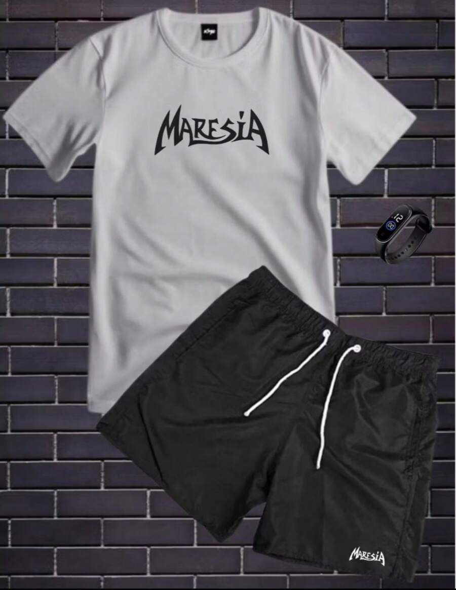 Tectel T-Shirt And Shorts Kit With Maresia Print Plus TOP DIGITAL WATCH - Grey - View 1
