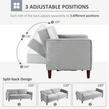 HOMCOM Modern 3 Seater Velvet Sofa Bed, Click Clack Sofa Bed, Button Tufted Sleeper Couch With Split Reclining Backrest And Rubber Wood Legs, Light Grey - Grey - View 4