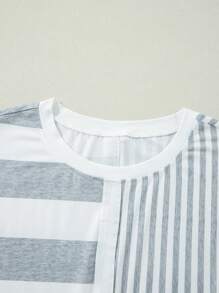 灰色条纹混合印花短袖直筒迷你 T 恤连衣裙 - 灰色 - 查看 7