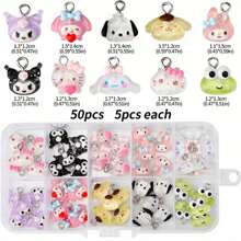 Sanrio 35/50pcs Cute Cartoon Animal Jewelry Making Kit - Sanrio Characters Themed (Kitty, My Melody, ) 3D Resin Pendant Charms, Suitable For DIY Necklace, Earrings, Keychain, Bracelet, Phone Case, Decor, Assorted Color And Design