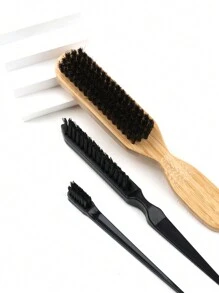 专业美发造型刷套装 - 天然竹木柄胡须刷、油头造型刷、断发梳，适用于胡须、刘海等；专业美发造型刷套装 - 尖尾梳双面眉刷，ABS塑料手柄，三排梳齿，用于梳理、蓬松和柔顺头发；日常理发沙龙美发工具；多功能清洁和护理工具 - 彩色 - 查看 2
