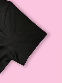 Letter Printed Short T-Shirt, Y2K Spring And Summer Short-Sleeved Crop Top, Women's Top - Black - View 4