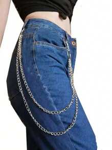 1件嘻哈朋克风金属链条腰带，时尚多层S型链条，适合夏季、秋季、万圣节等场合。 - 銀色 - 查看 4