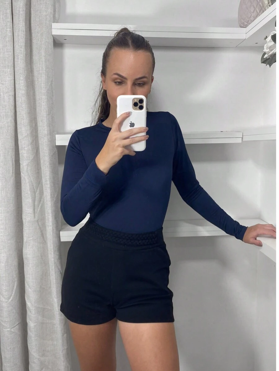Winter Second Skin Thermal Long Sleeve Flannel Plush Blouse - Màu xanh hải quân - Xem 1