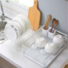 NetHong Large Kitchen Sink Dish Drainer Rack With Drip Tray And Plate Cutlery Holder UK - White - View 5