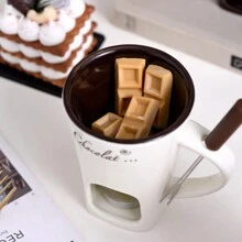 1pc Multifunctional Pot Hot Chocolate Mug Ceramic Melting Chocolate Fondue Mini Fondue Ceramic Cheese Heating Mug Back To School - Multicolor - View 5