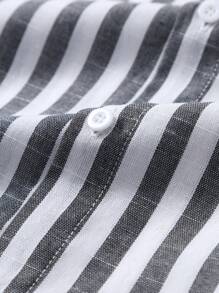 Men's Striped Short Sleeve Casual Shirt, Spring/Summer - Black and White - View 4