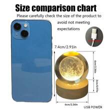 1个USB供电3D水晶球LED夜灯，带木质底座，家居及房间装饰夜灯，太阳系、月亮、星系、土星图案3D夜灯，室内桌面装饰灯，情人节及生日礼物，送给朋友和同学 - 黃色 - 查看 6