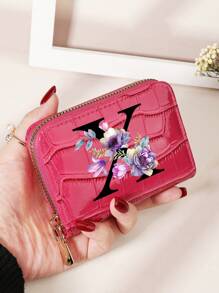 勃艮第包 Charry 红色包 酒红色包 1 件 首字母名称 A 到 Z 图案 多功能零钱包 字母图形卡夹 多卡位卡片收纳袋 信用卡 学校用品 宿舍 女士钱包 迷你钱包 钱包 卡包