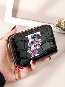 勃艮第包 Charry 红色包 酒红色包 1 件 首字母名称 A 到 Z 图案 多功能零钱包 字母图形卡夹 多卡位卡片收纳袋 信用卡 学校用品 宿舍 女士钱包 迷你钱包 钱包 卡包