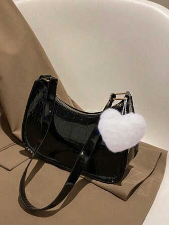 1st Mini Enfärgad Mångsidig Krokodilmönster för kvinnor PU-dragkedja Stängd axel Armhålaväska, Early Spring Axelväska, Lämplig för daglig användning av flickvänner