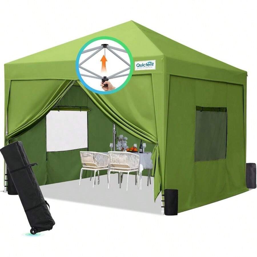 Carpa plegable impermeable de 8x8 con paredes laterales y ventanas enrollables - Verde - Ver 1