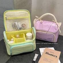1pc Bowknot Cosmetic Bag, Shiny PU Material, Large Capacity Waterproof, Convenient To Carry, Suitable For Travel, Cosmetics & Toiletry Storage,Boho Vibes,For Holiday Beach, Bathroom Collection, Bedroom Collection, Large Capacity